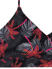 Genç - Omuzdan Bağlamalı Crop Top - Jungle Palm Black