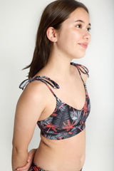 Genç - Omuzdan Bağlamalı Crop Top - Jungle Palm Black